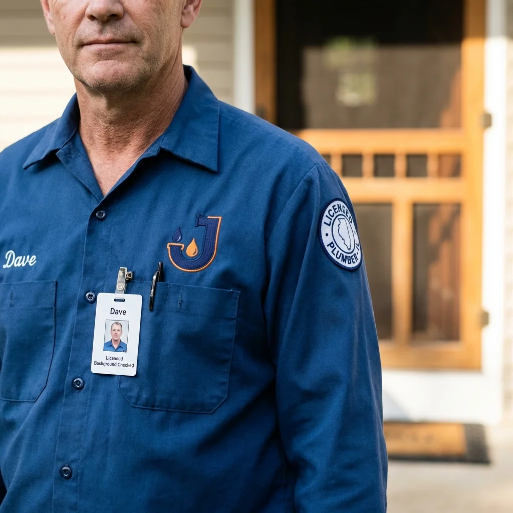 Licensed plumber showing ID badge in Cuyahoga Falls, OH
