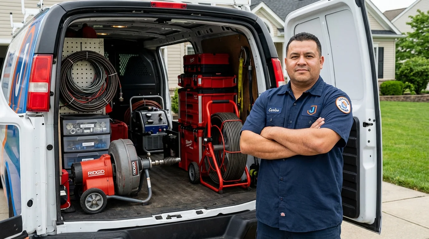 Professional drain cleaning equipment and Johns Plumbing LLC plumber in Cuyahoga Falls