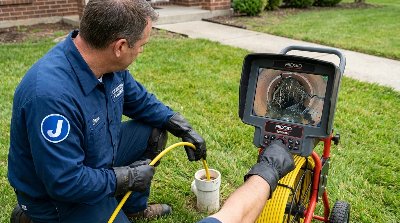 Sewer camera inspection being performed by Johns Plumbing LLC in Cuyahoga Falls