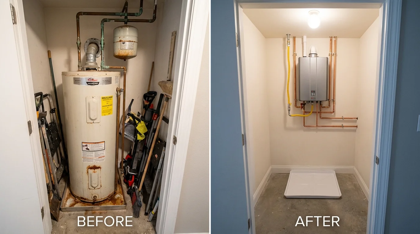 Tank water heater versus wall-mounted tankless unit comparison for Cuyahoga Falls, OH homeowners